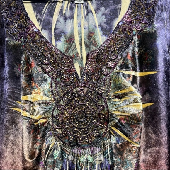 One World Women Top 2X Sublimation Boho Velvet Studded Art Fairy Grunge - Picture 3 of 10